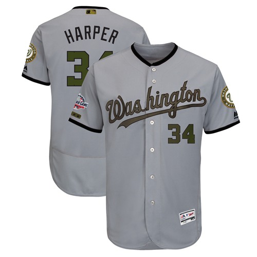 Nationals #34 Bryce Harper Grey Flexbase Authentic Collection 2018 Memorial Day Stitched MLB Jersey
